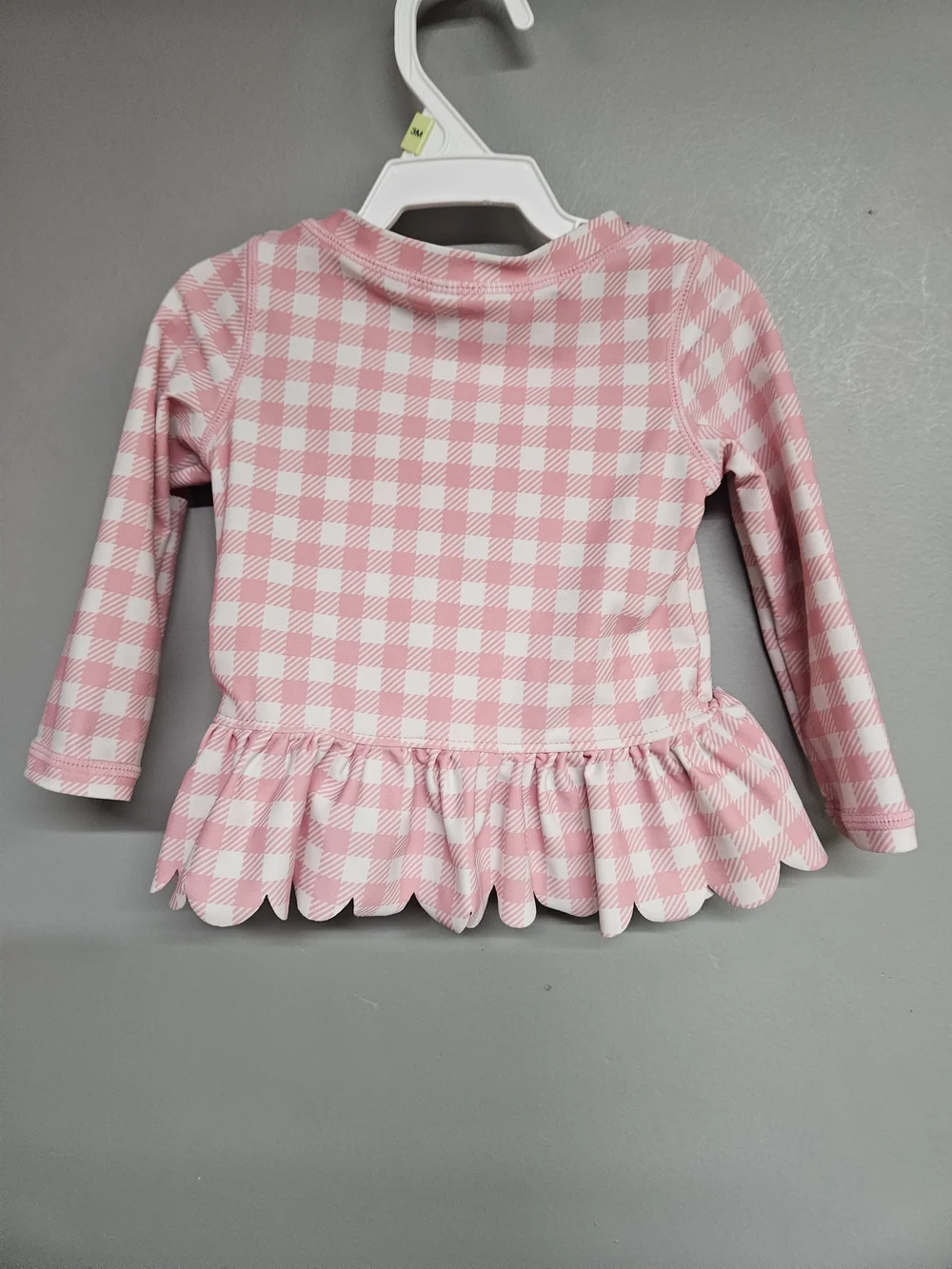 Rufflebutts Girls 12 - 18 Month Pink Gingham Long-Sleeve Rashguard Swim Top